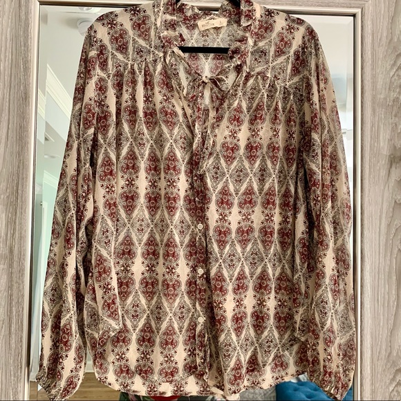 Hollister pretty patterned neck tie boho patterned top - Picture 1 of 6